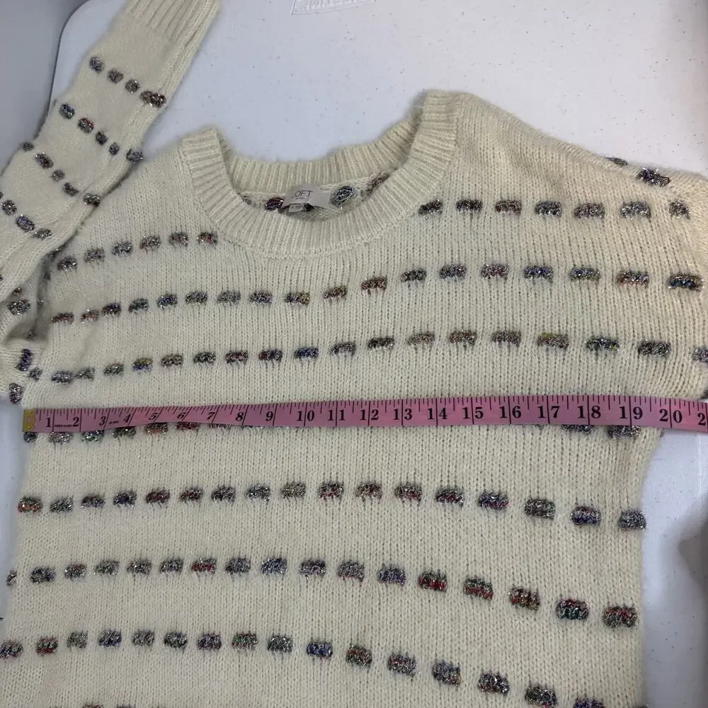LOFT 3D Knit Sweater Women's Medium Sparkle Thread Embellished Cream - Picture 7 of 8